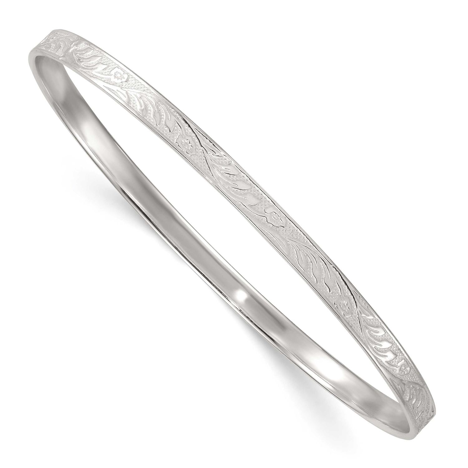 Flat Textured 4.0mm Floral Pattern Slip On Bangle Sterling Silver Polished, MPN: QB1605, UPC: