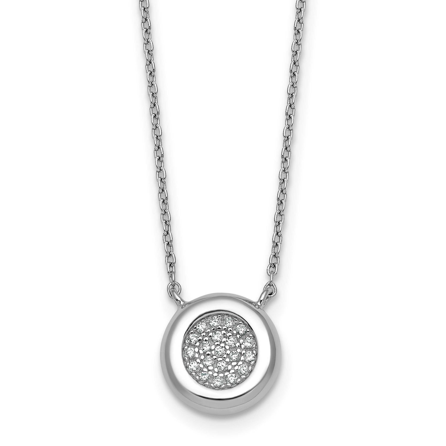 CZ Round with 2 Inch Extender Necklace Sterling Silver Rhodium-Plated, MPN: QG7103-16, UPC: