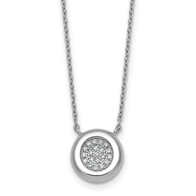 CZ Round with 2 Inch Extender Necklace Sterling Silver Rhodium-Plated, MPN: QG7103-16, UPC: