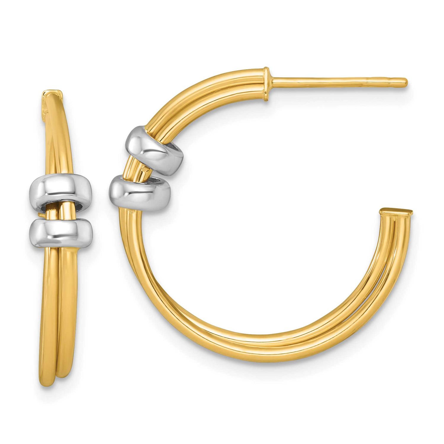 Double Row Hoop Post Earrings 14K Two Tone Gold Polished, MPN: TF2559, UPC: