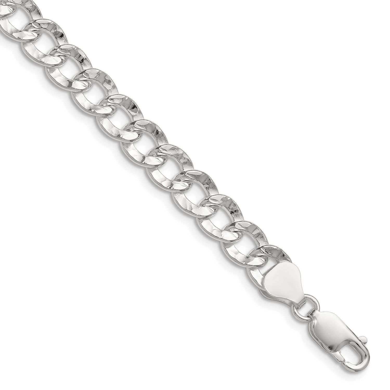 7.6mm Hammered Curb Chain 9 Inch Sterling Silver, MPN: QHCB180-9, UPC:
