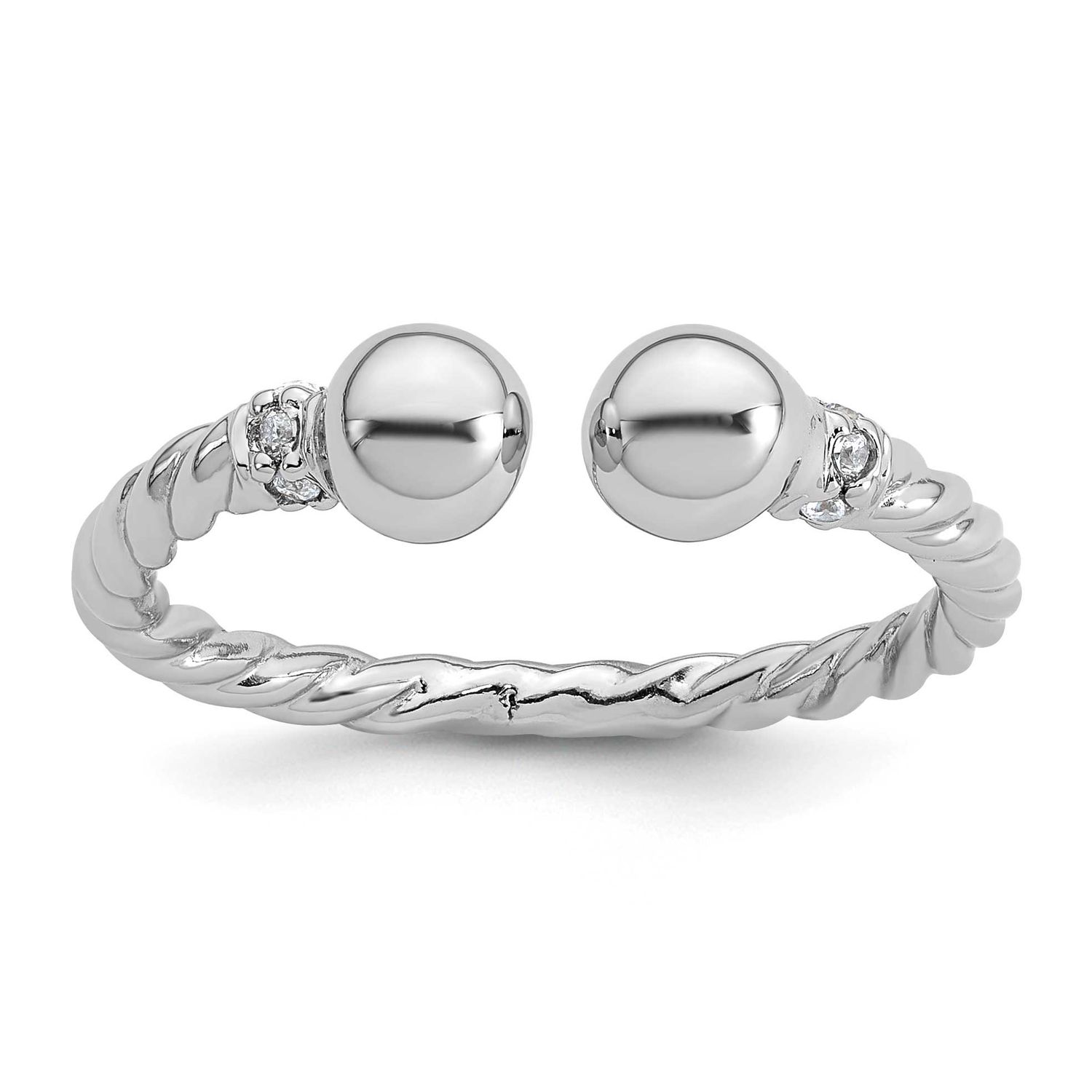 Twisted CZ Ball End Ring Sterling Silver Rhodium-Plated Polished, MPN: QR7709, UPC: