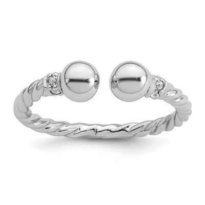 Twisted CZ Ball End Ring Sterling Silver Rhodium-Plated Polished, MPN: QR7709, UPC: