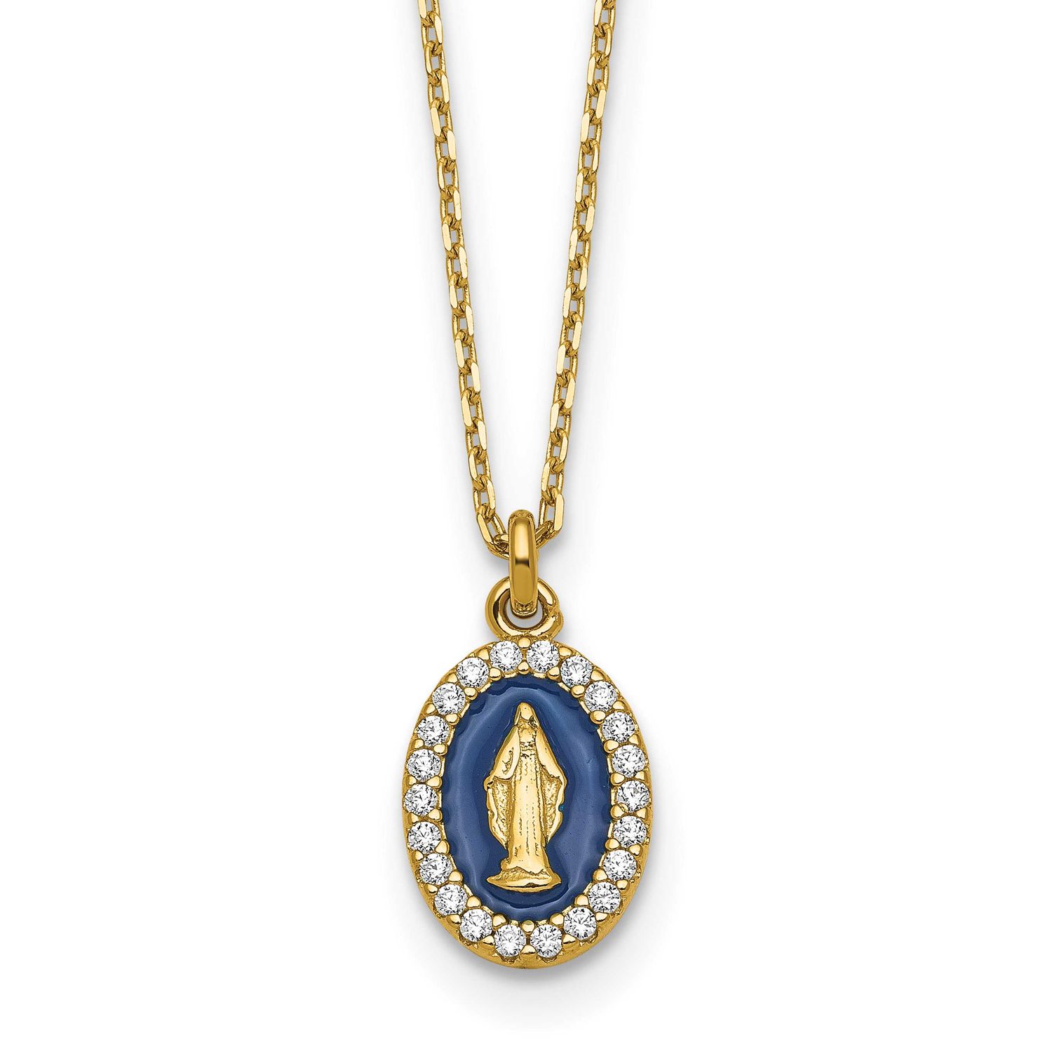 Gold-Plat CZ Enamel Miraculous Medal with 2 Inch Extender Necklace Sterling Silver, MPN: QG7025-15.…