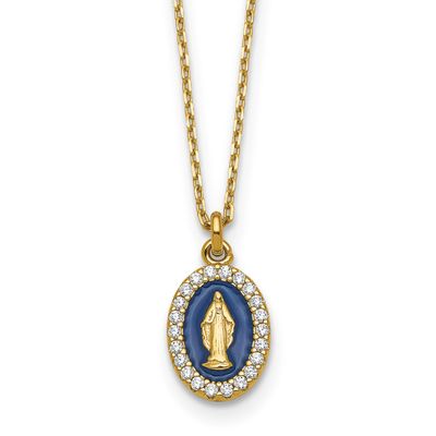 Gold-Plat CZ Enamel Miraculous Medal with 2 Inch Extender Necklace Sterling Silver, MPN: QG7025-15.…