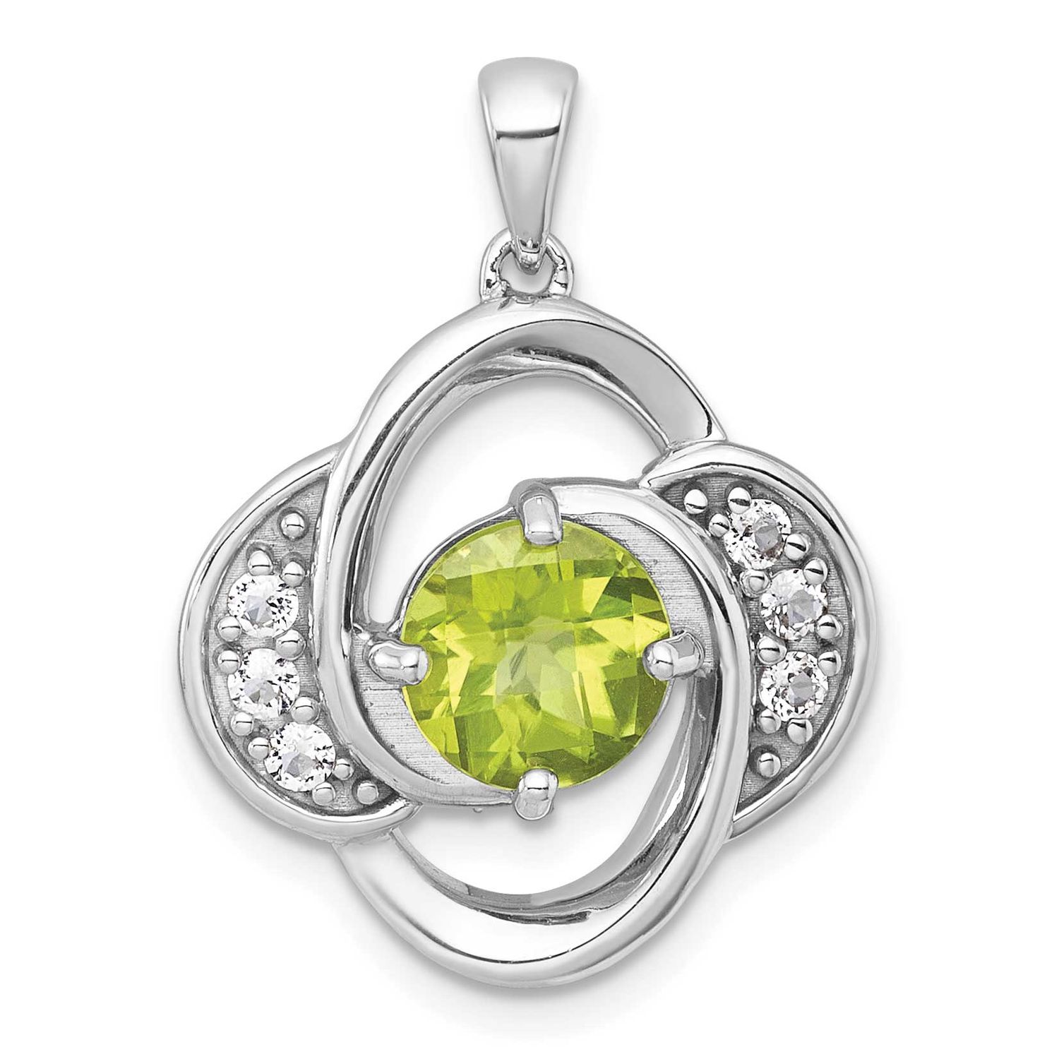 Polished Checker-Cut Round Peridot and White Topaz Pendant Sterling Silver Rhodium-Plated, MPN: QP6…