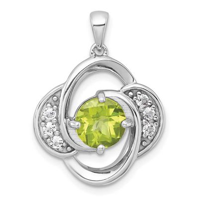 Polished Checker-Cut Round Peridot and White Topaz Pendant Sterling Silver Rhodium-Plated, MPN: QP6…