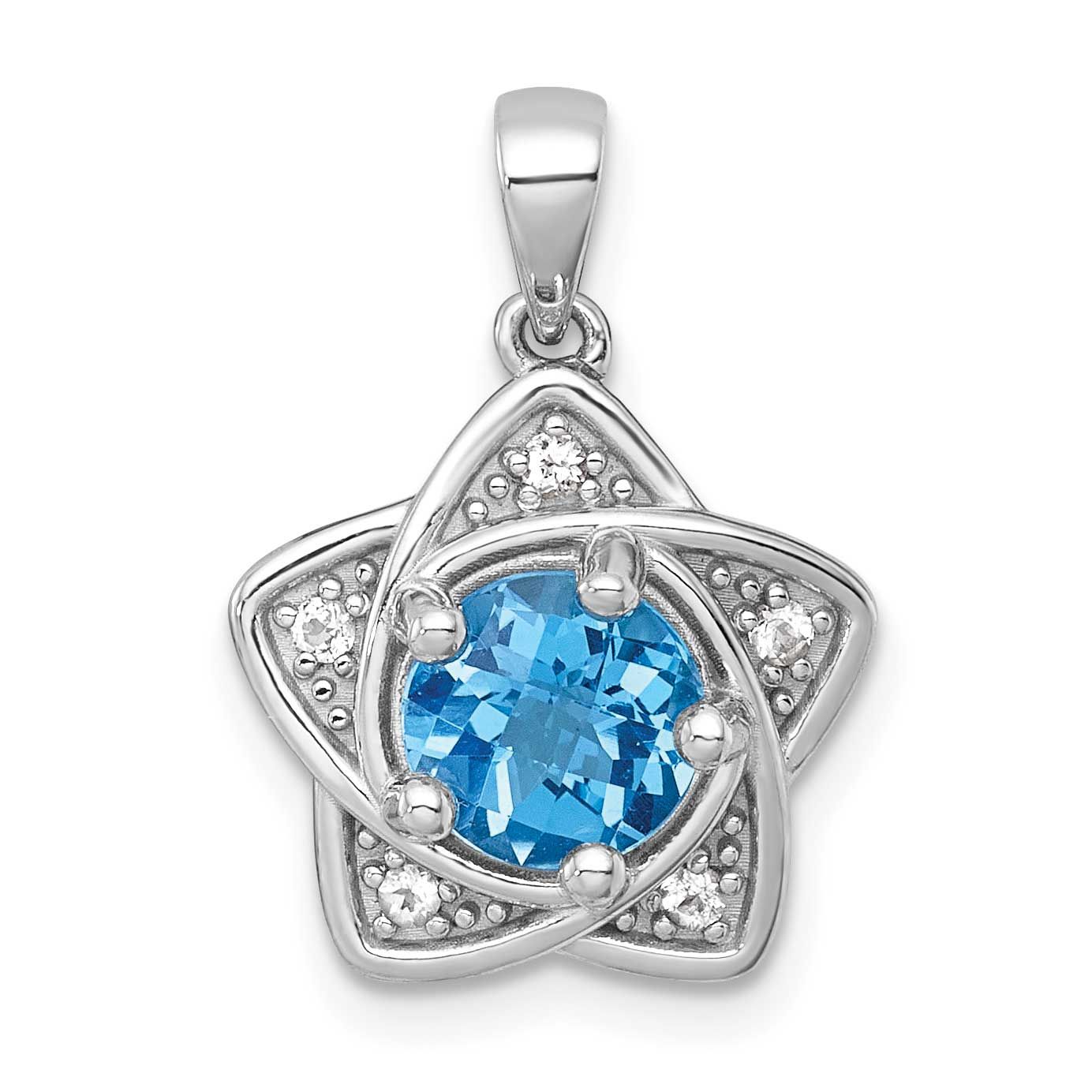 Polished Light Swiss Blue Topaz and White Topaz Star Pendant Sterling Silver Rhodium-Plated, MPN: Q…