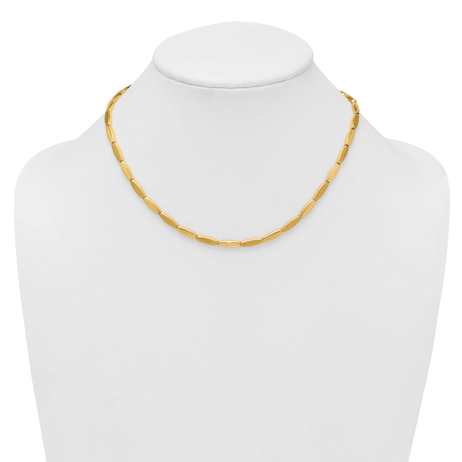 Brushed and Polished Fancy Bar Link 4mm Necklace 14k Gold, MPN: SF3214-16.75, UPC: