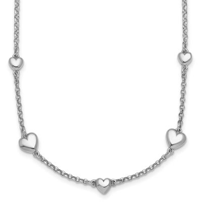 5 Hearts 16 Inch with 2 Inch Extension Necklace Sterling Silver Rhodium-Plated Polished, MPN: QG695…