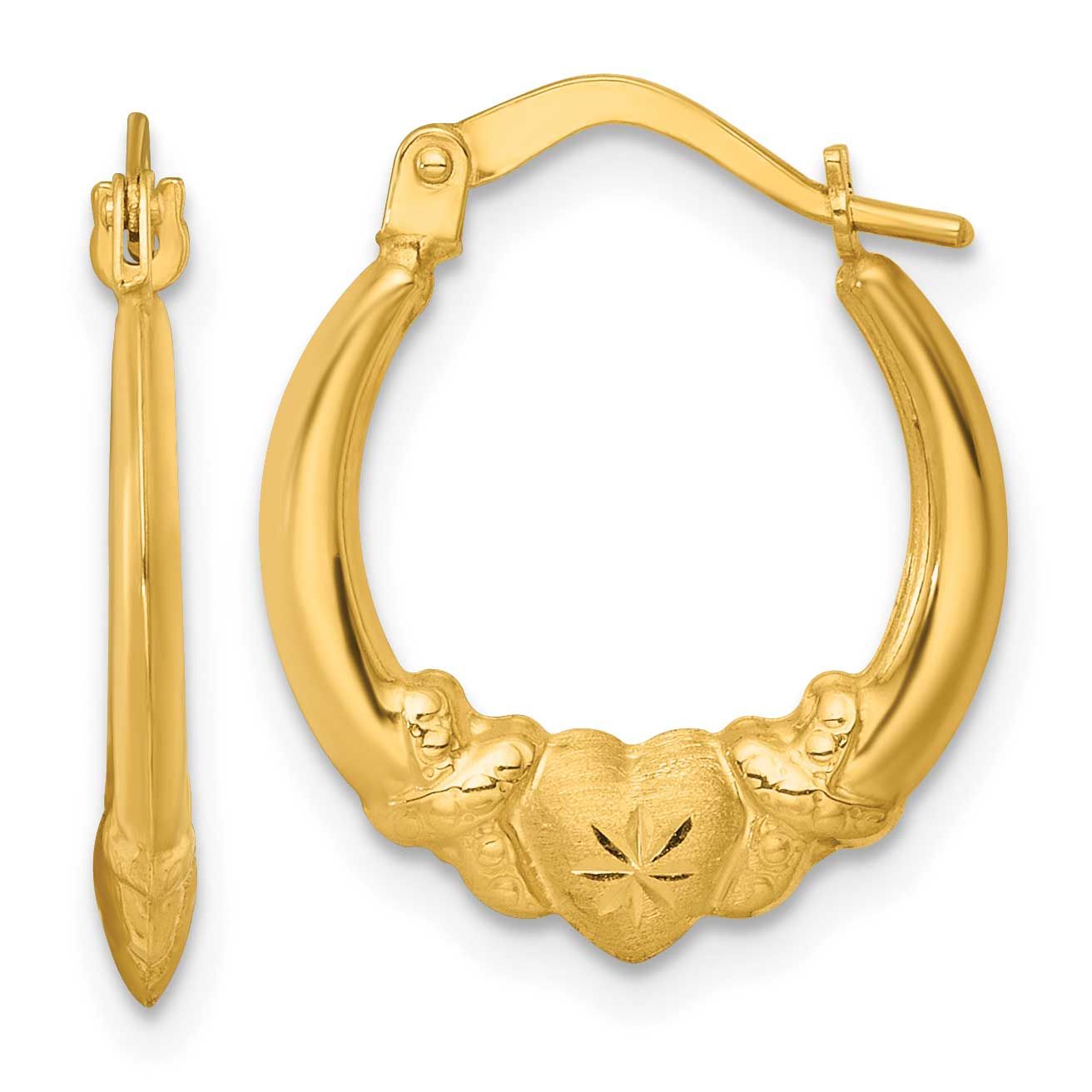 Brushed and Diamond-Cut Heart Hoop Earrings 14k Gold Polished, MPN: TL1182, UPC: