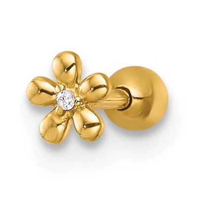 18 Gauge Polished CZ Flower Labret Stud 14k Gold, MPN: BD309, UPC: