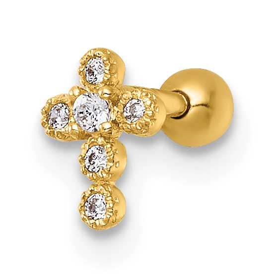 18 Gauge Polished CZ Cross Labret Stud 14k Gold, MPN: BD304, UPC: