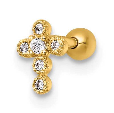 18 Gauge Polished CZ Cross Labret Stud 14k Gold, MPN: BD304, UPC: