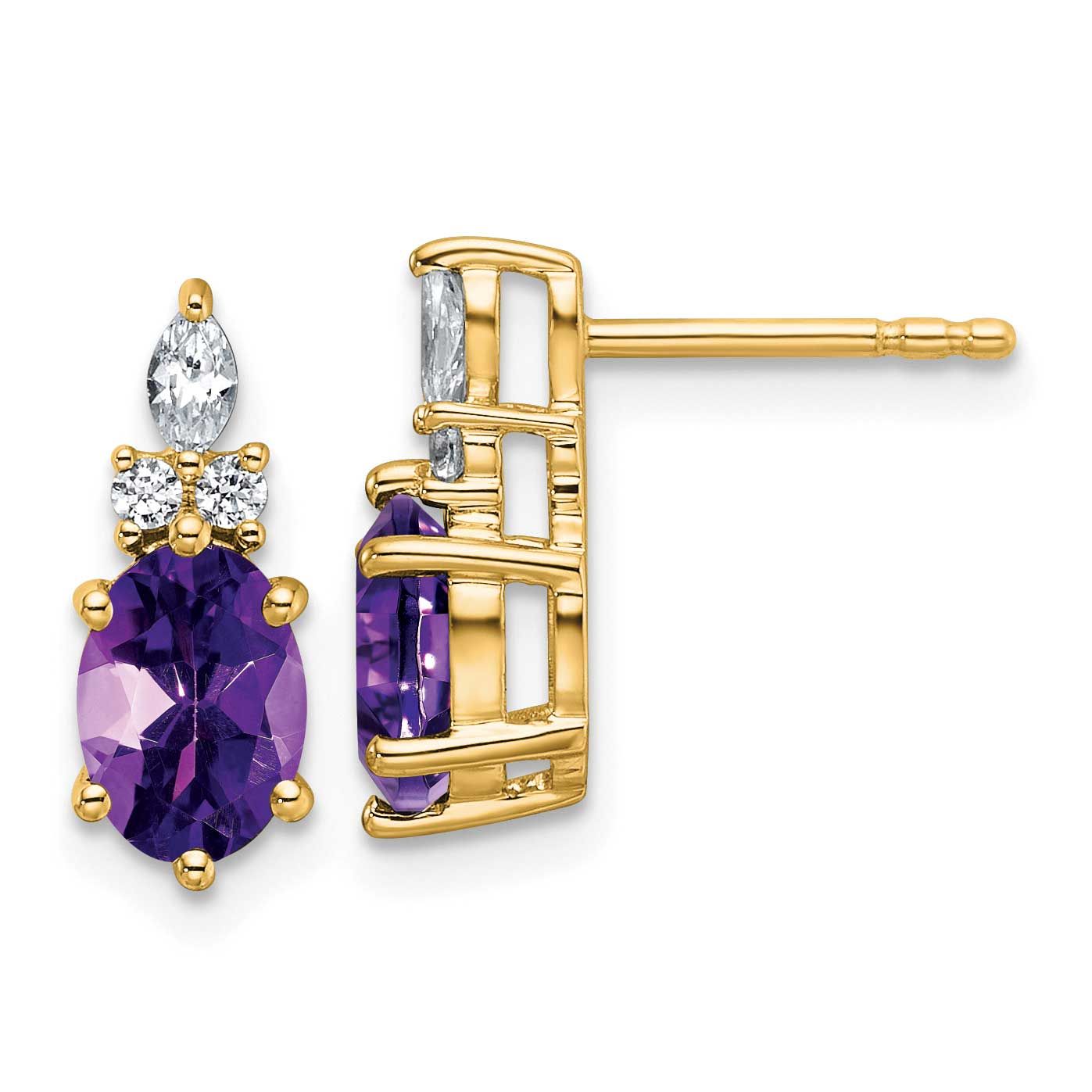 Diamond and Amethyst Twisted Post Earrings 14k Gold Polished, MPN: EM9791-AM-017-YAA, UPC: