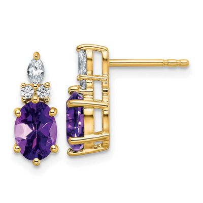 Diamond and Amethyst Twisted Post Earrings 14k Gold Polished, MPN: EM9791-AM-017-YAA, UPC: