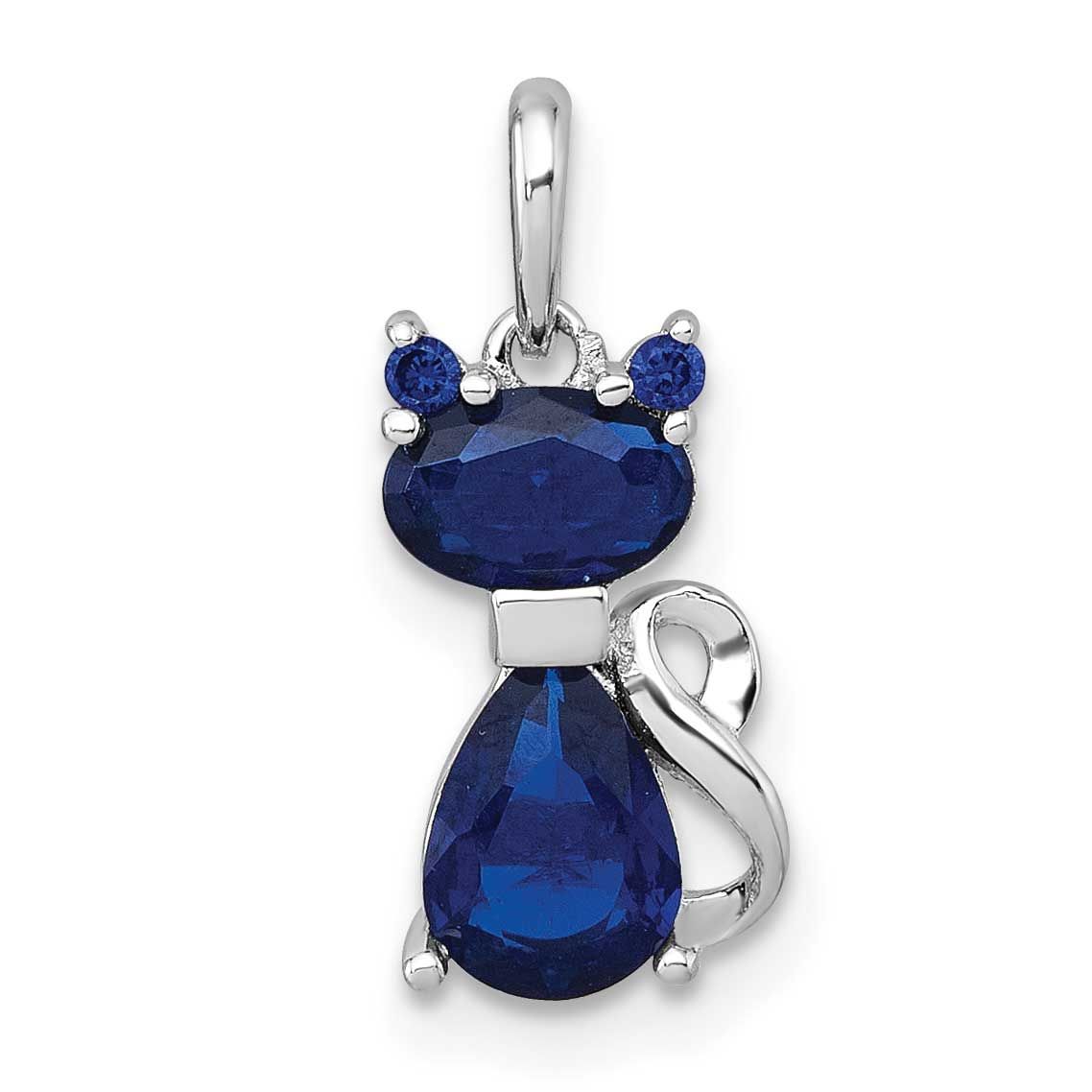 Lab Created Sapphire Cat Pendant Sterling Silver Rhodium-Plated, MPN: QC11577, UPC: