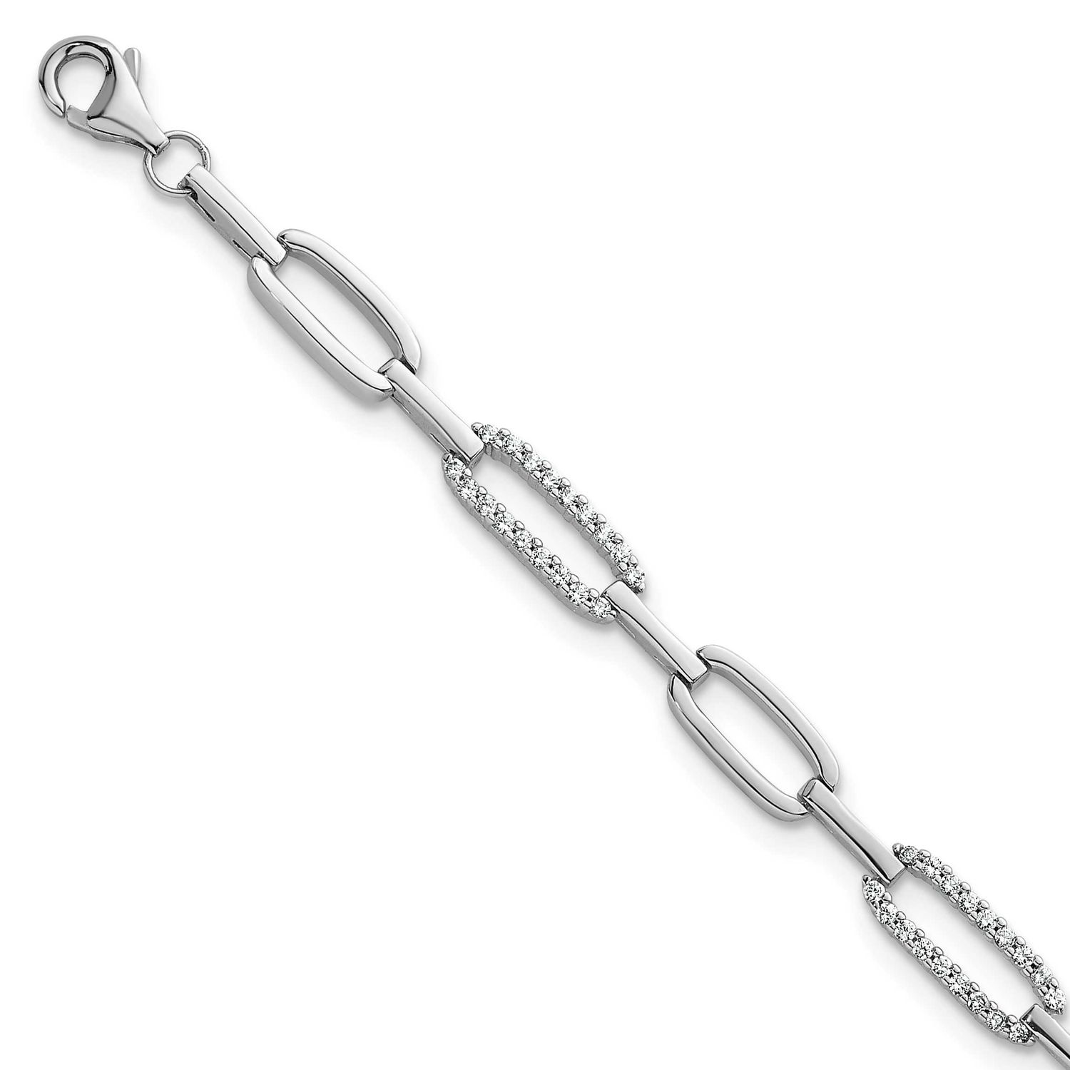CZ Link 7 Inch Bracelet Sterling Silver Rhodium-Plated Polished, MPN: QG6849-7, UPC: