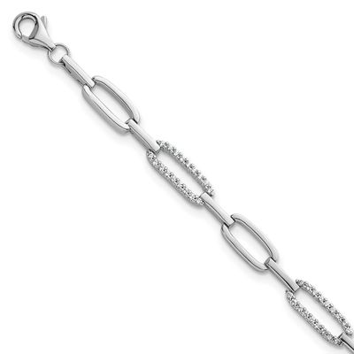 CZ Link 7 Inch Bracelet Sterling Silver Rhodium-Plated Polished, MPN: QG6849-7, UPC: