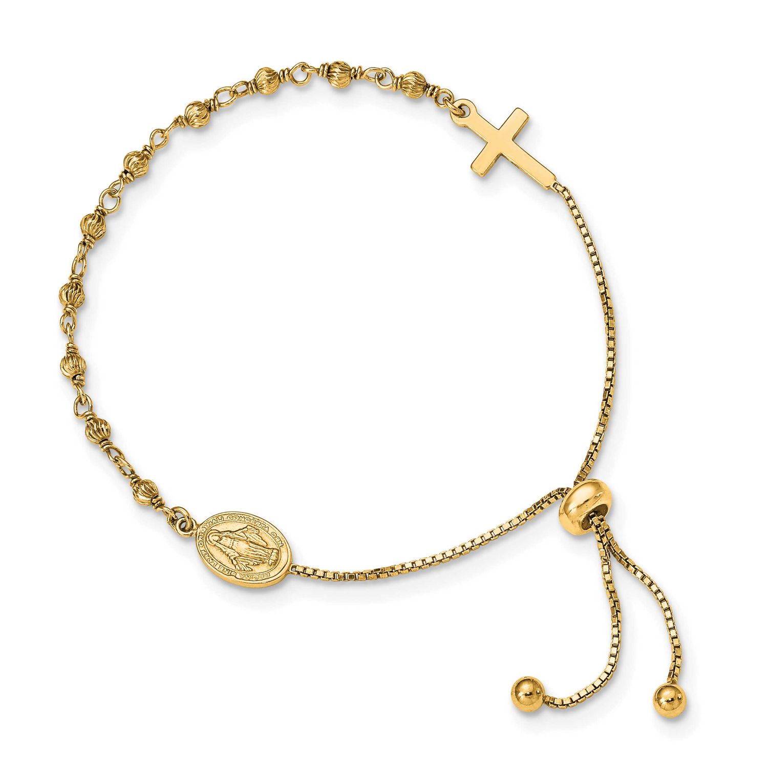 Miraculous Medal Adjustable Bracelet Sterling Silver Gold-Tone, MPN: QG4778GP, UPC: