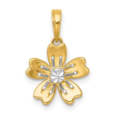Blooming Flower Charm 14k Gold with Rhodium Polished, MPN: K10020, UPC: