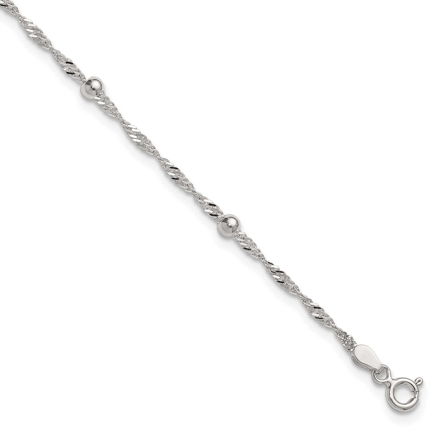 Beaded 6-Station Fancy Link 9 Inch with 1 Inch Extension Anklet Sterling Silver Polished, MPN: QG69…