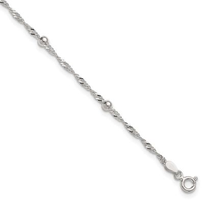 Beaded 6-Station Fancy Link 9 Inch with 1 Inch Extension Anklet Sterling Silver Polished, MPN: QG69…