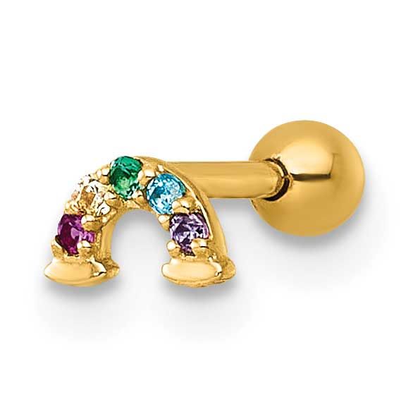 18 Gauge Polished Multicolor CZ and Created Ruby Rainbow Labret Stud 14k Gold, MPN: BD297, UPC:
