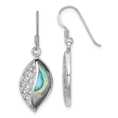 Polished Abalone Dangle Earrings Sterling Silver Rhodium-Plated, MPN: QE18237, UPC: