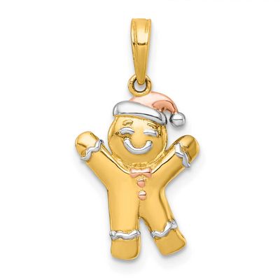 Rose-Plating Polished Gingerbread Man Charm 14k Gold with Rhodium, MPN: K10015, UPC: