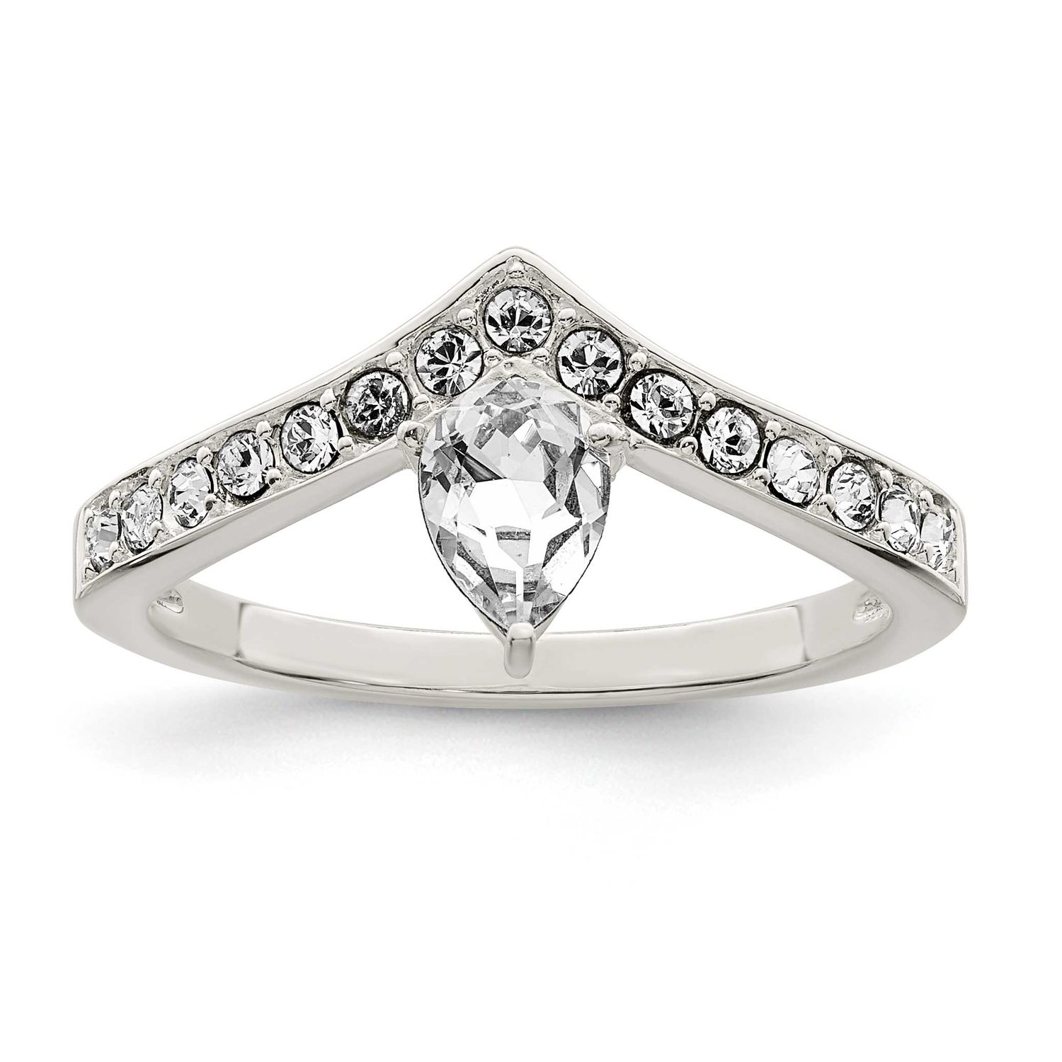 CZ &amp; Chinese Crystal Teardrop Ring Sterling Silver, MPN: QR7341, UPC: