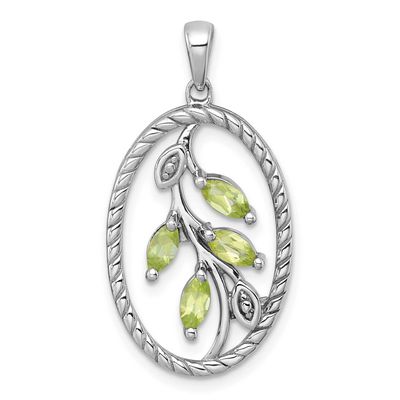 Polished Peridot Leaves Twisted Oval Pendant Sterling Silver Rhodium-Plated, MPN: QP6021PE, UPC: