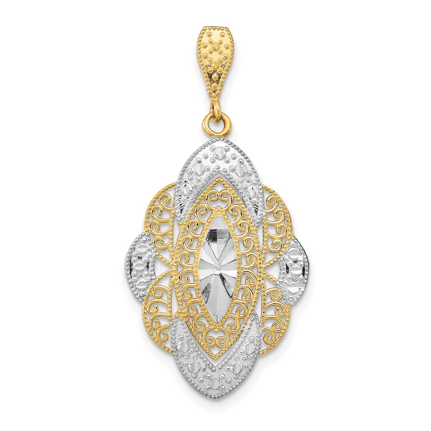 Diamond-cut Filigree Oval Charm 14k Gold with Rhodium, MPN: K9328, UPC: 637218110223