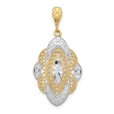 Diamond-cut Filigree Oval Charm 14k Gold with Rhodium, MPN: K9328, UPC: 637218110223