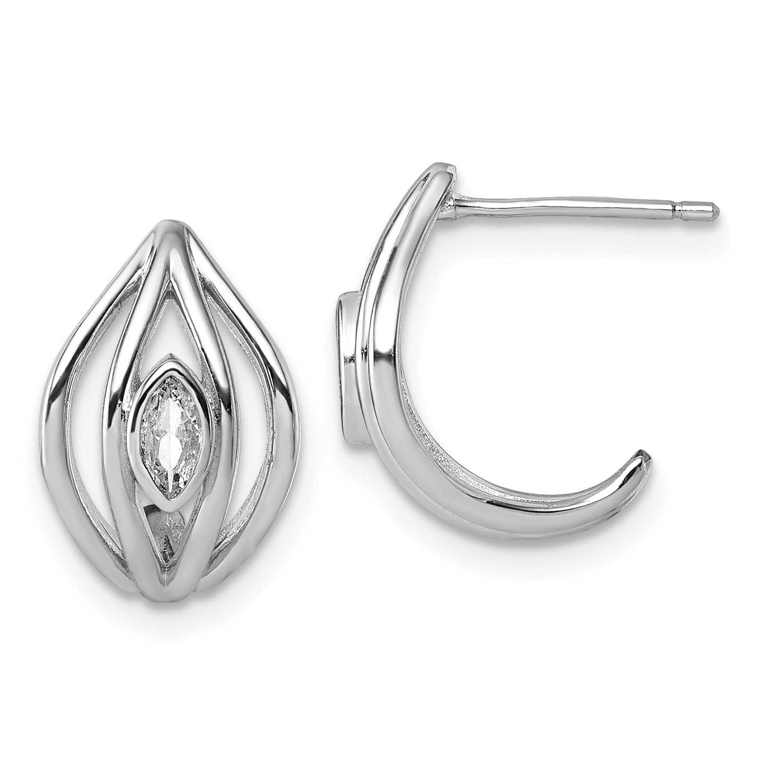 CZ Polished Post J-Hoop Earrings Sterling Silver Rhodium-Plated, MPN: QG6991E, UPC: