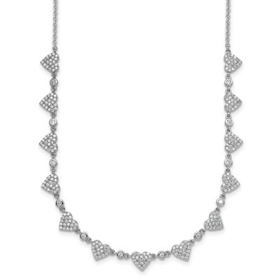 Pave CZ Small Hearts 16 Inch with 2 Inch Extension Necklace Sterling Silver Rhodium-Plated, MPN: QG…