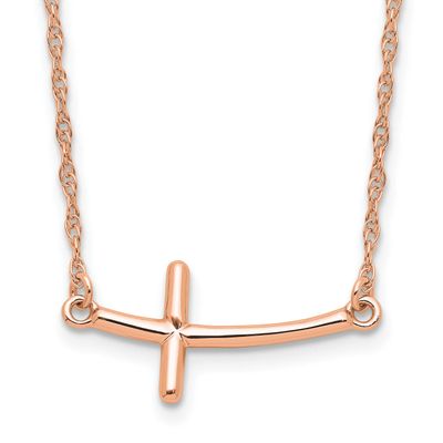Rg-Plated Large Sideways Curved Cross Necklace Sterling Silver, MPN: QG3464P-18, UPC: