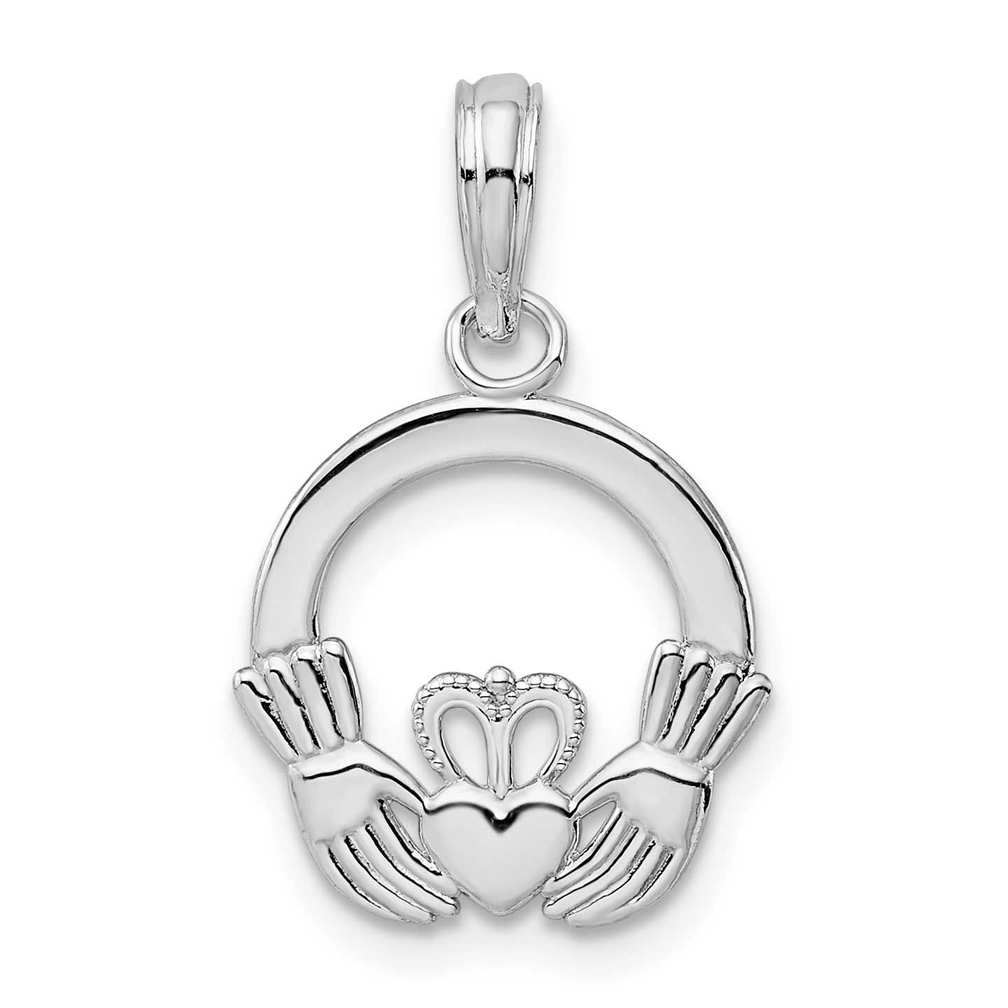De-Ani Polished Claddagh Circle Pendant Sterling Silver Rhodium-Plated, MPN: QC10546, UPC: 63721818…