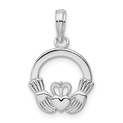 De-Ani Polished Claddagh Circle Pendant Sterling Silver Rhodium-Plated, MPN: QC10546, UPC: 63721818…