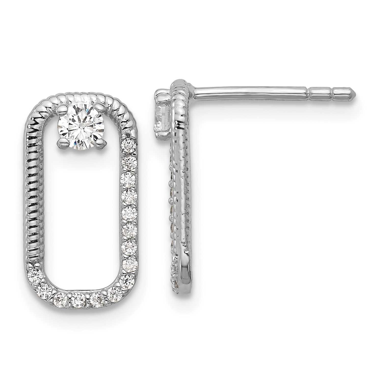 CZ Textured Rectangle Post Earrings Sterling Silver Rhodium-Plated, MPN: QG7165E, UPC: