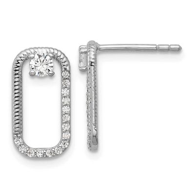 CZ Textured Rectangle Post Earrings Sterling Silver Rhodium-Plated, MPN: QG7165E, UPC: