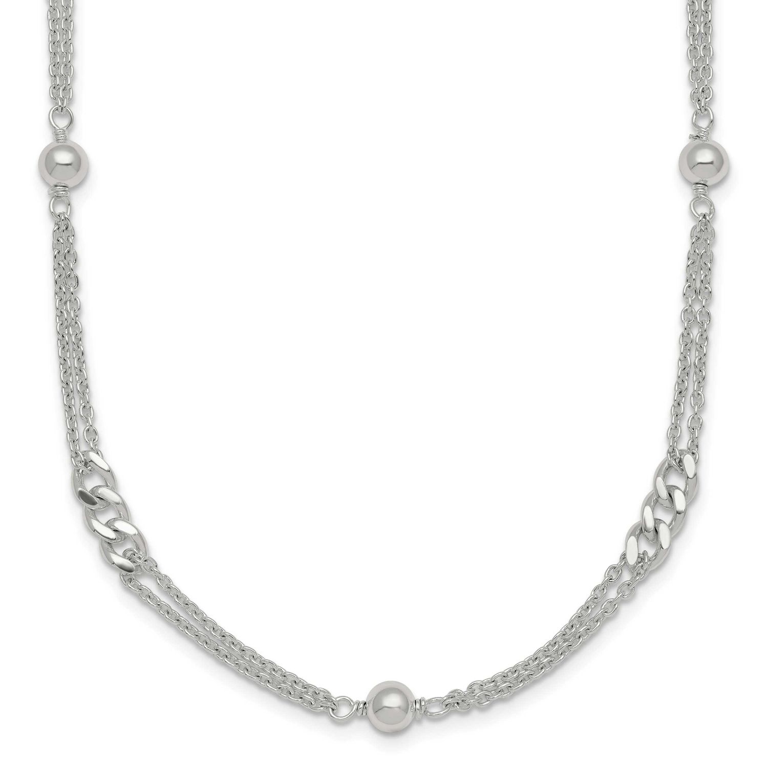 Beaded Fancy Double-StrLink 17.5 Inch Necklace Sterling Silver Polished, MPN: QG6942-17.5, UPC: