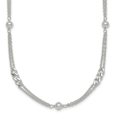 Beaded Fancy Double-StrLink 17.5 Inch Necklace Sterling Silver Polished, MPN: QG6942-17.5, UPC: