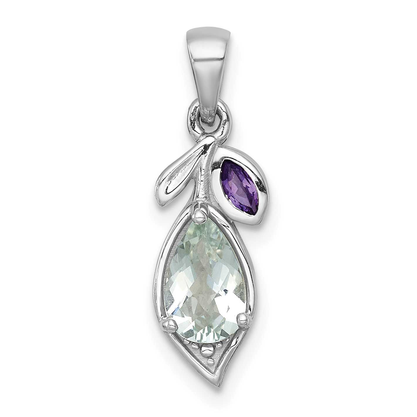 Polished Amethyst and Green Quartz Leaf Pendant Sterling Silver Rhodium-Plated, MPN: QP5995AG/AM, U…