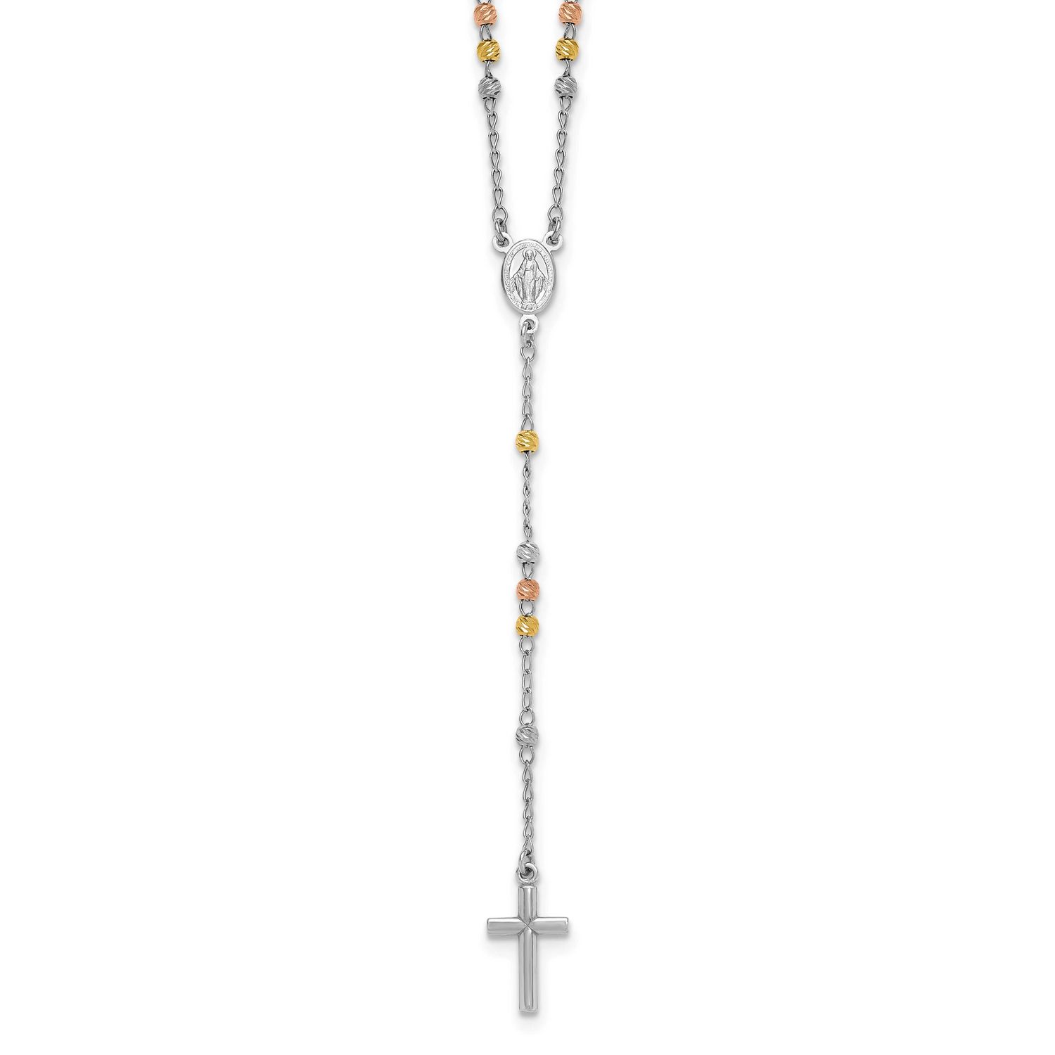 Gold-Plated 18.5 Inch with 1 Inch Extender Rosary Necklace Sterling Silver Rhodium-Plated, MPN: QH5…