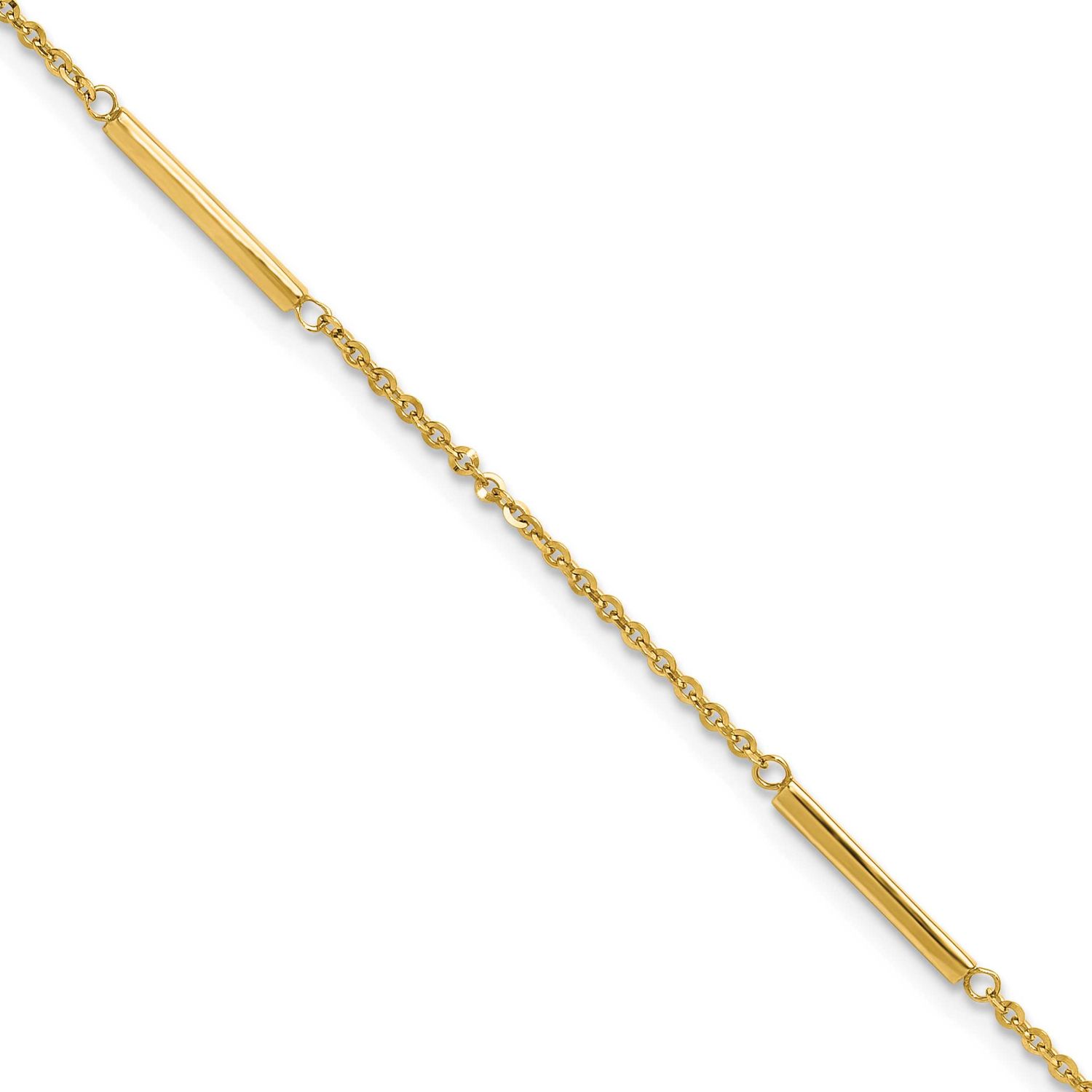Fancy Bar Station 9 Inch Plus 1 Inch Extender Anklet 14k Gold Polished, MPN: ANK364-9, UPC: