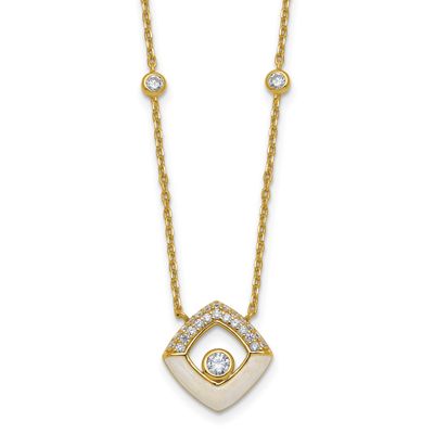 CZ Enamel 16 Inch with 1.5 Inch Extension Necklace Sterling Silver Gold-Tone, MPN: QG6978GP-16, UPC: