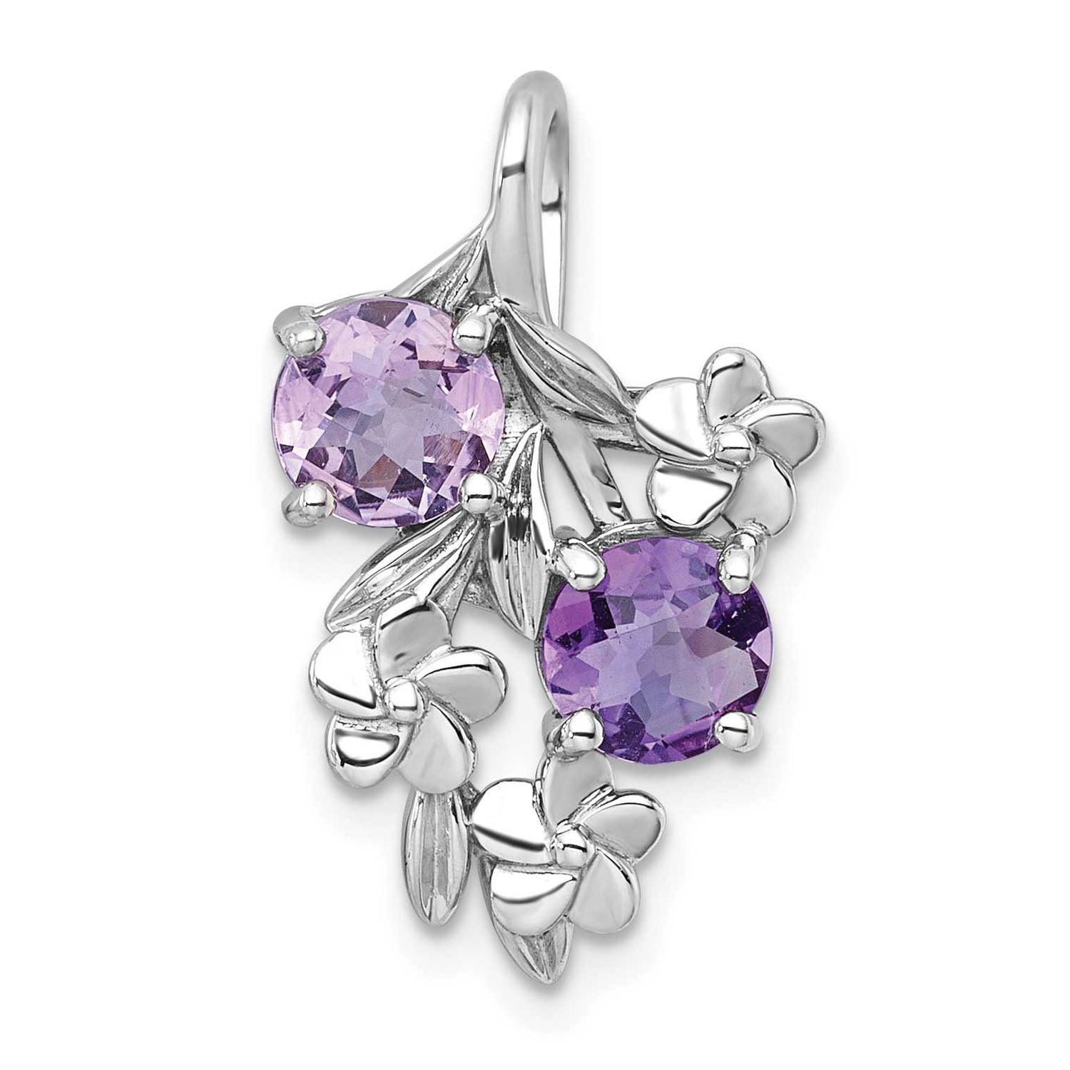 Polished and Textured Amethyst and Rose De France Quartz Floral Chain Slide 24.05 Inch Sterling Sil…