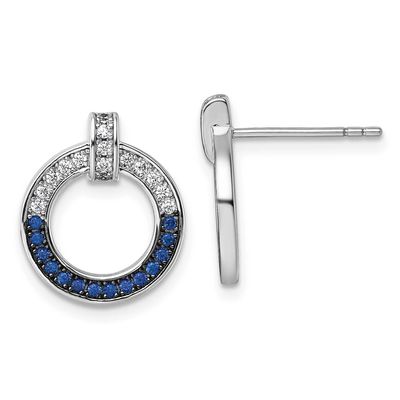 White and Black Rhodium-Plated White and Blue CZ Open Circle Post Earrings Sterling Silver, MPN: QG…