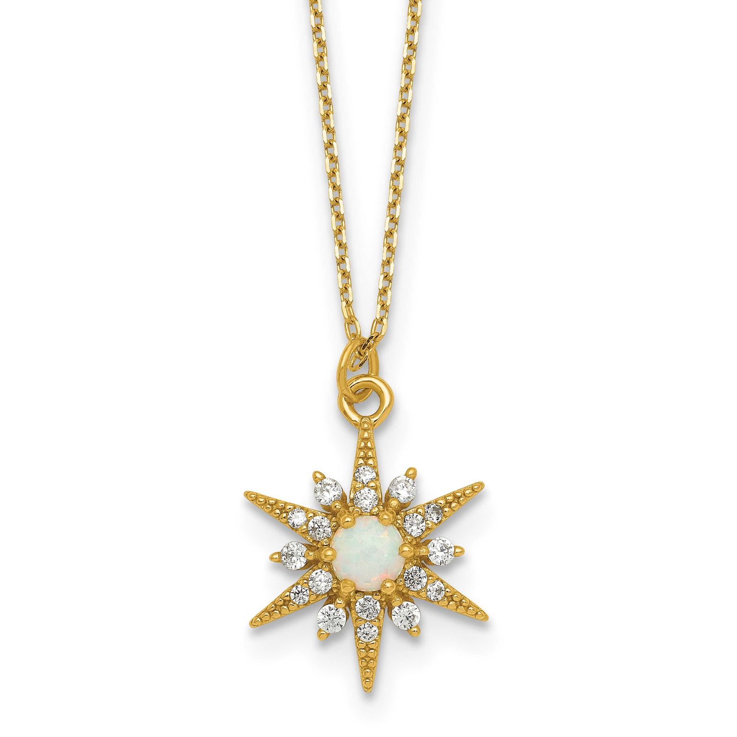 Created Opal and CZ Star 16 Inch with 2 Inch Extension Necklace Sterling Silver Gold-Tone, MPN: QG7…